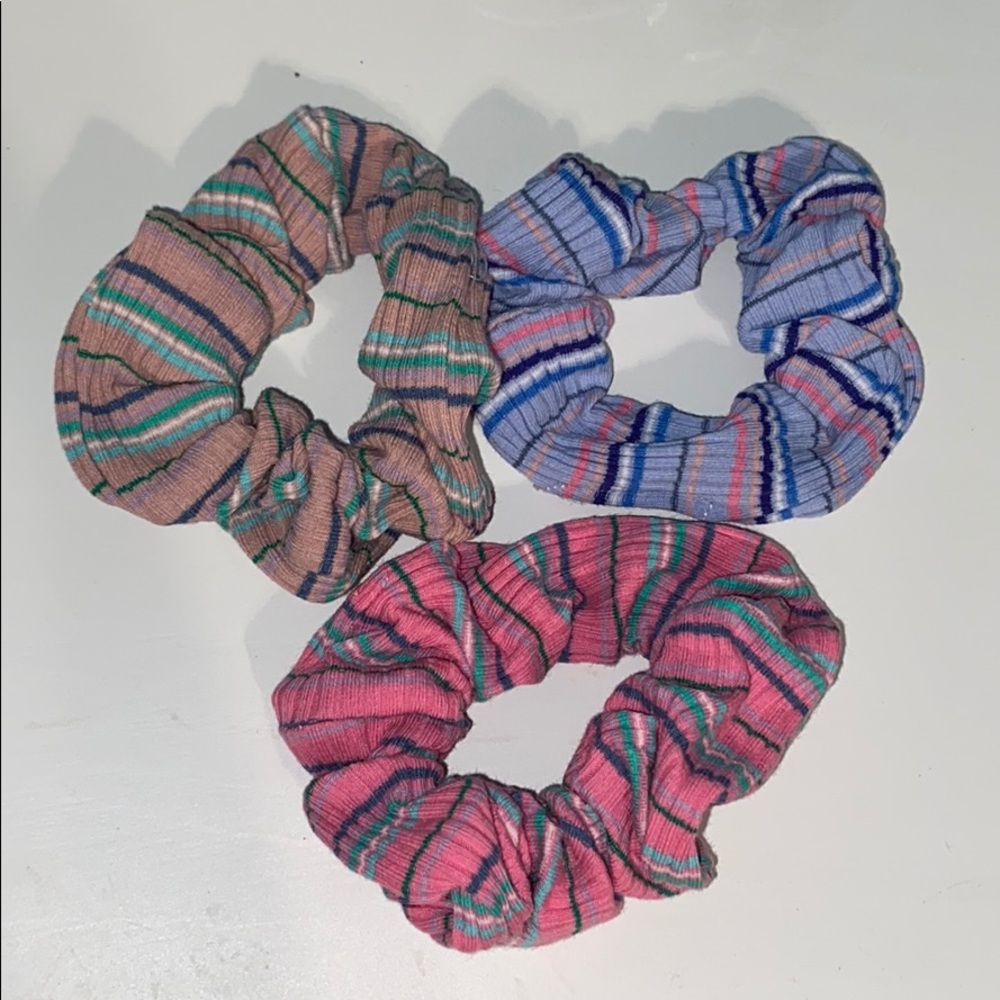3 Pink & Purple Striped Plaid Pattern Scrunchies